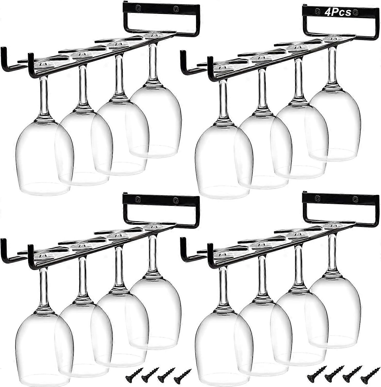 Bar Wall Mounted Iron Single Row Wine Glass Holder 2 Pieces (Black) (D-583-A)