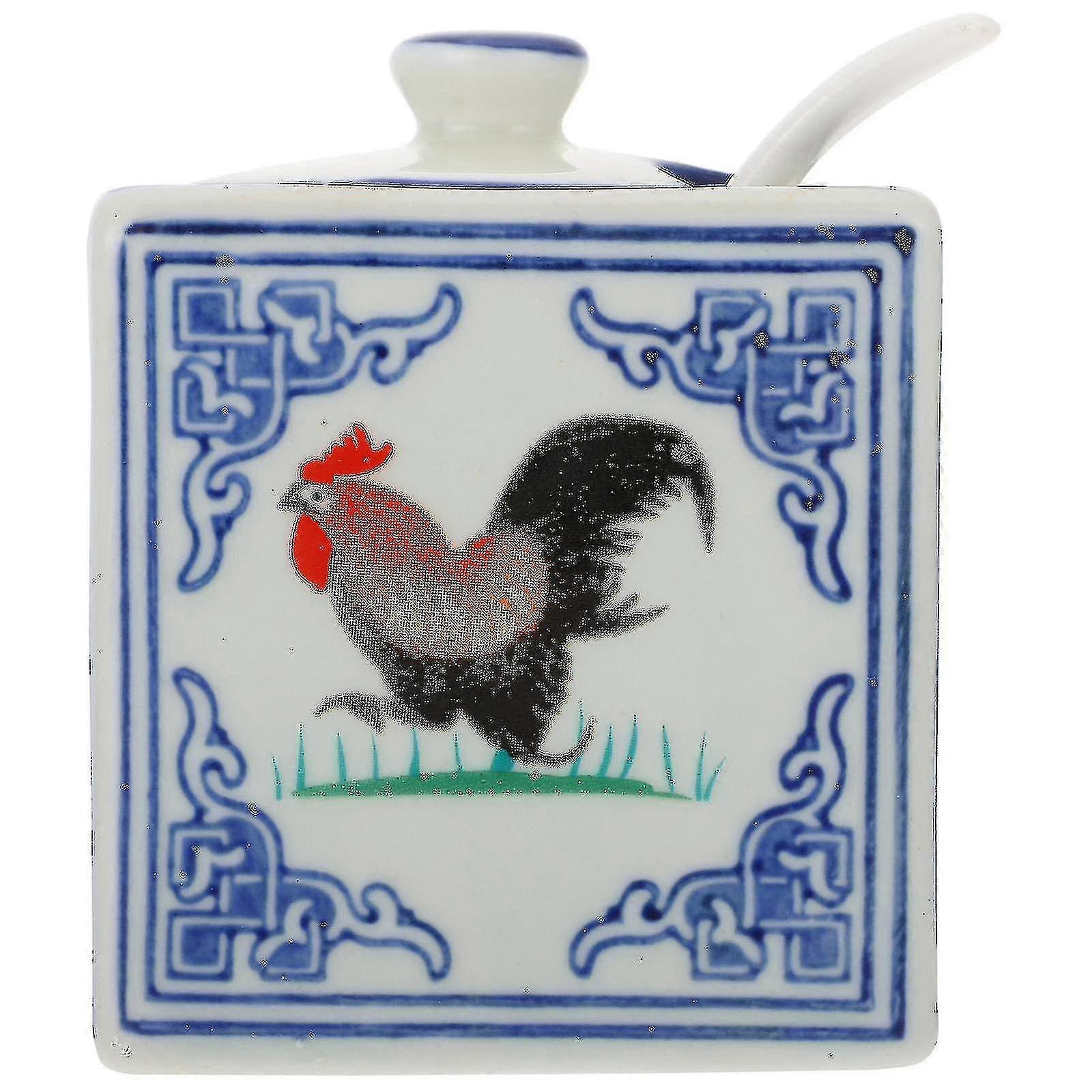 1pc Ceramic Salt Pot Home Kitchen Restaurant Using Rooster Pattern Salt Jar