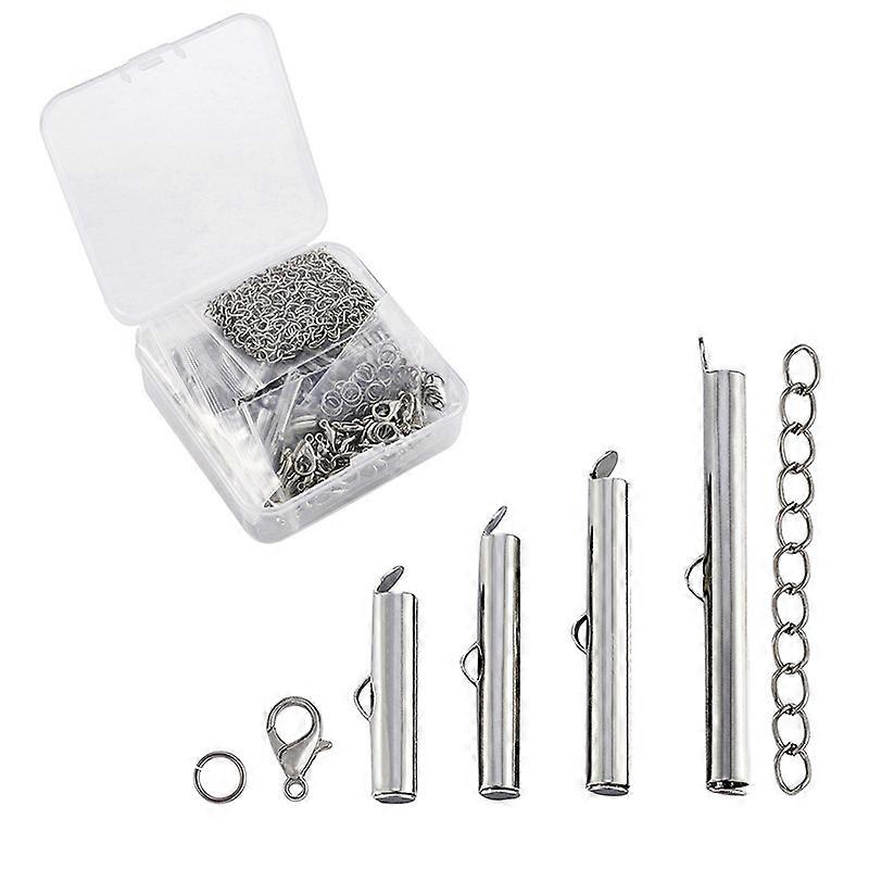 Pandahall 1 Box Iron Slide On End Clasp Tubes/304 Stainless Steel Jump Rings/Alloy Lobster Claw Clasps/Twist Extender Chains