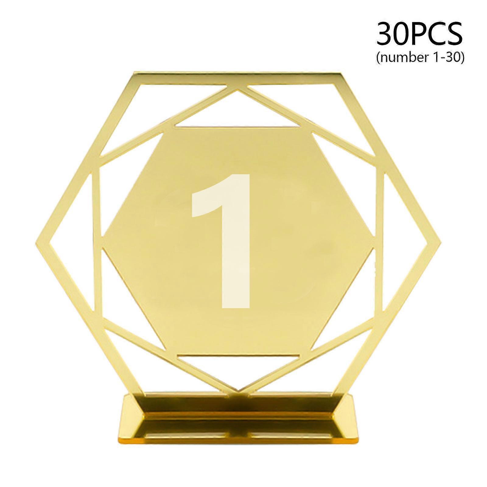 Wedding Table Number 1-20/30 with Stand Hexagon Place Cards with Gold Printed Calligraphy Number for Wedding Table100% NEW