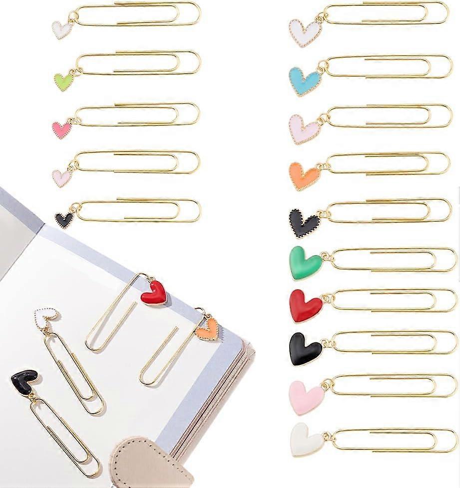 15 pcs Bookmark Marking Clips Heart Paper Clips Cute Funny Colorful Paperclip with Heart Shape Design for Notebook Books Scrapbooks Office School DIY