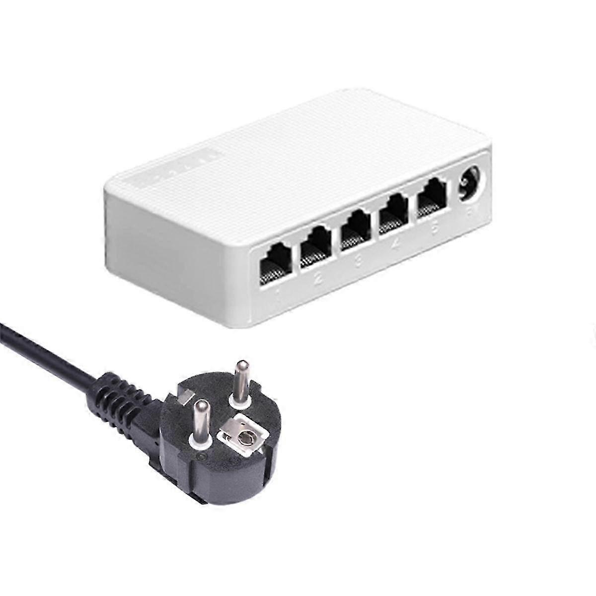 5 Port 100Mbps Ethernet Switch Mini Switch Tragbarer RJ45 Hub Ethernet Splitter mit Netzkabel Eu Stecker