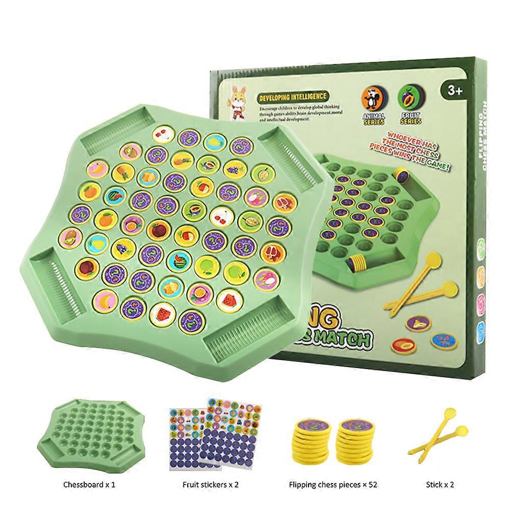 Flip Chess Memory Chess Game, Animal/Fruit Flip Matching Chess Board Game for Kindergarten Gathering Activity