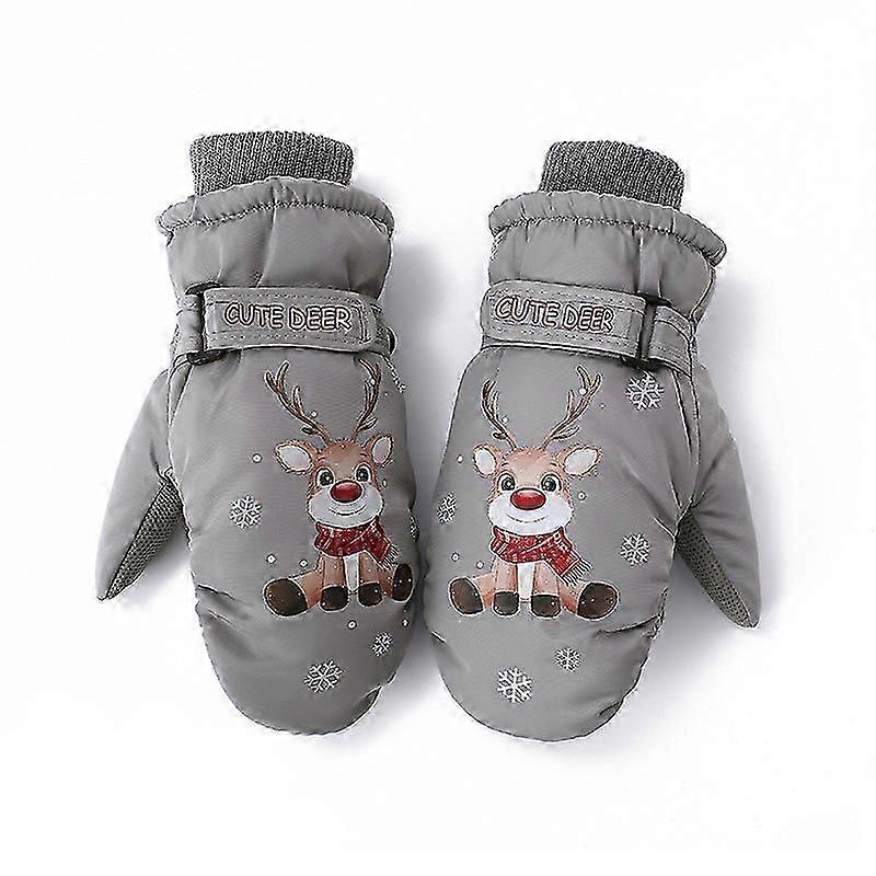 Winter Children's Plush Thickened Cartoon Gloves  (grey) M code