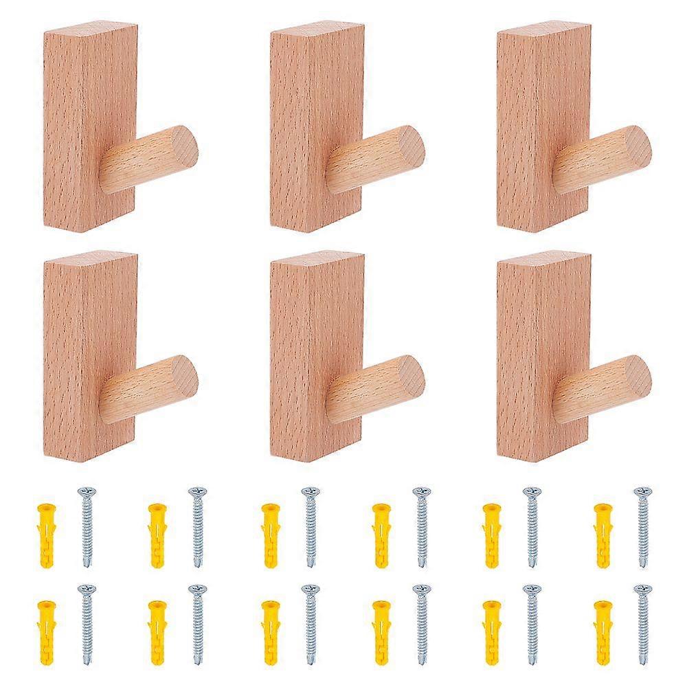 Beechwood Hook Hanger with Iron Screws & Plastic Plugs Rectangle Tan 8x4x5.8cm Hole: 10x22mm 5pcs/set