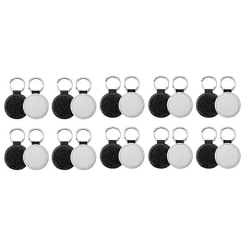 20Pack Sublimation Blanks Keychain Glitter PU Leather Keychain Heat Transfer Keyring Round Sublimation Blank Black