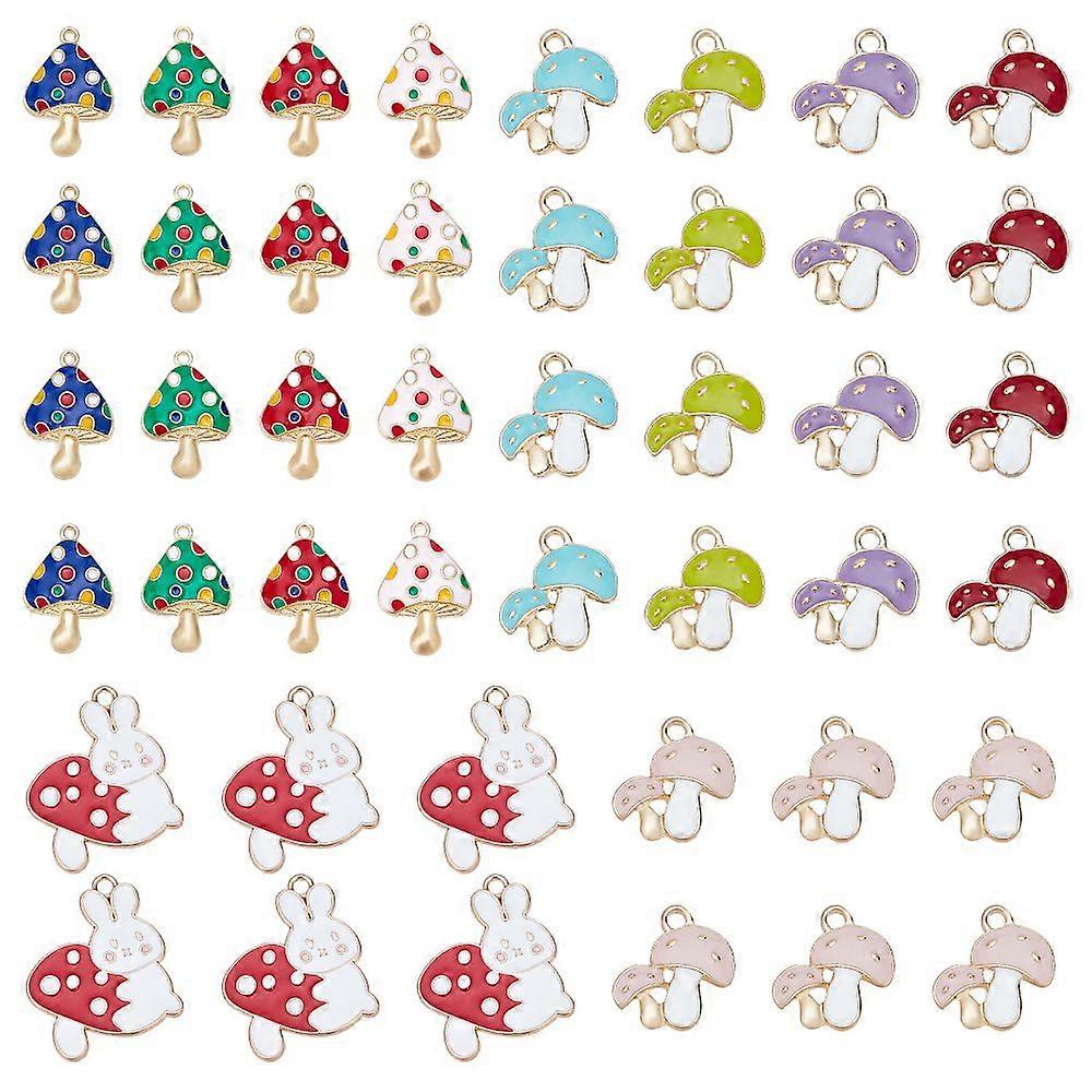 1Box 60Pcs 10 Style Alloy Enamel Mushroom Pendant Charms Rabbit with Mushroom Double Mushroom Enamel Pendant for Birthday Party Favor Gifts Mixed Colo