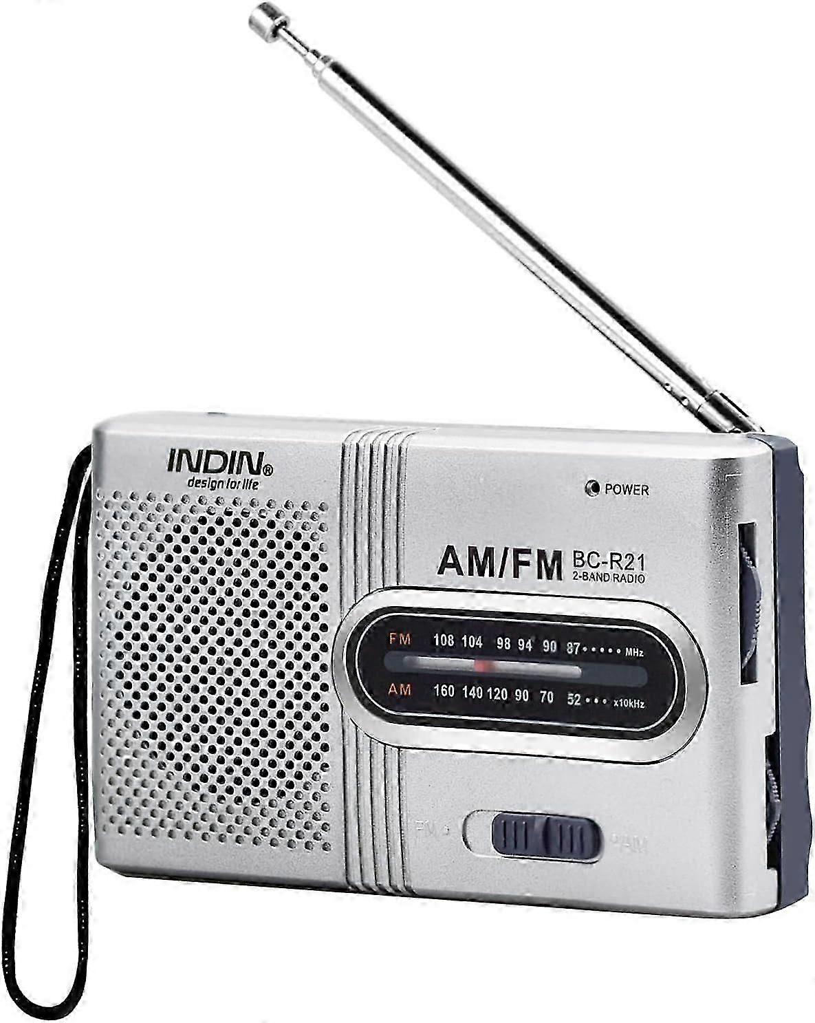 Portable Radio Small Radio Silver FM/AM (MW), Extra Large Tuning Knob, Mini Radio with Built-in Speaker, Battery Powered