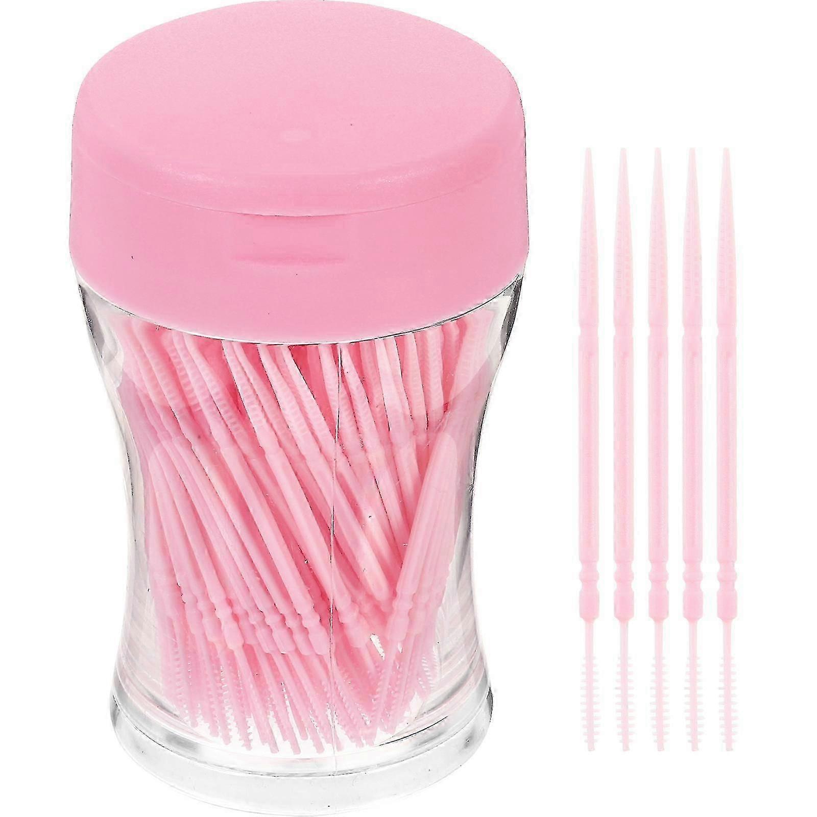 200pcs Double-head Toothpicks Plastic Oral Care Interdental Floss Cleaners (Pink)