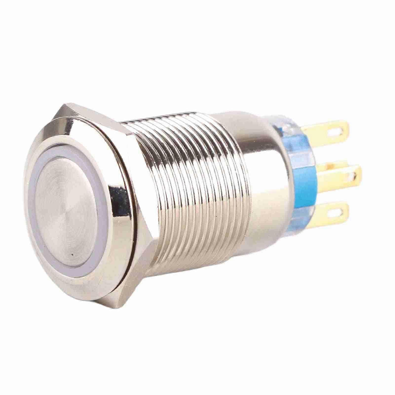 19mm 12-24V Waterproof Stainless Selflocking Latching Push Button Switch White LED