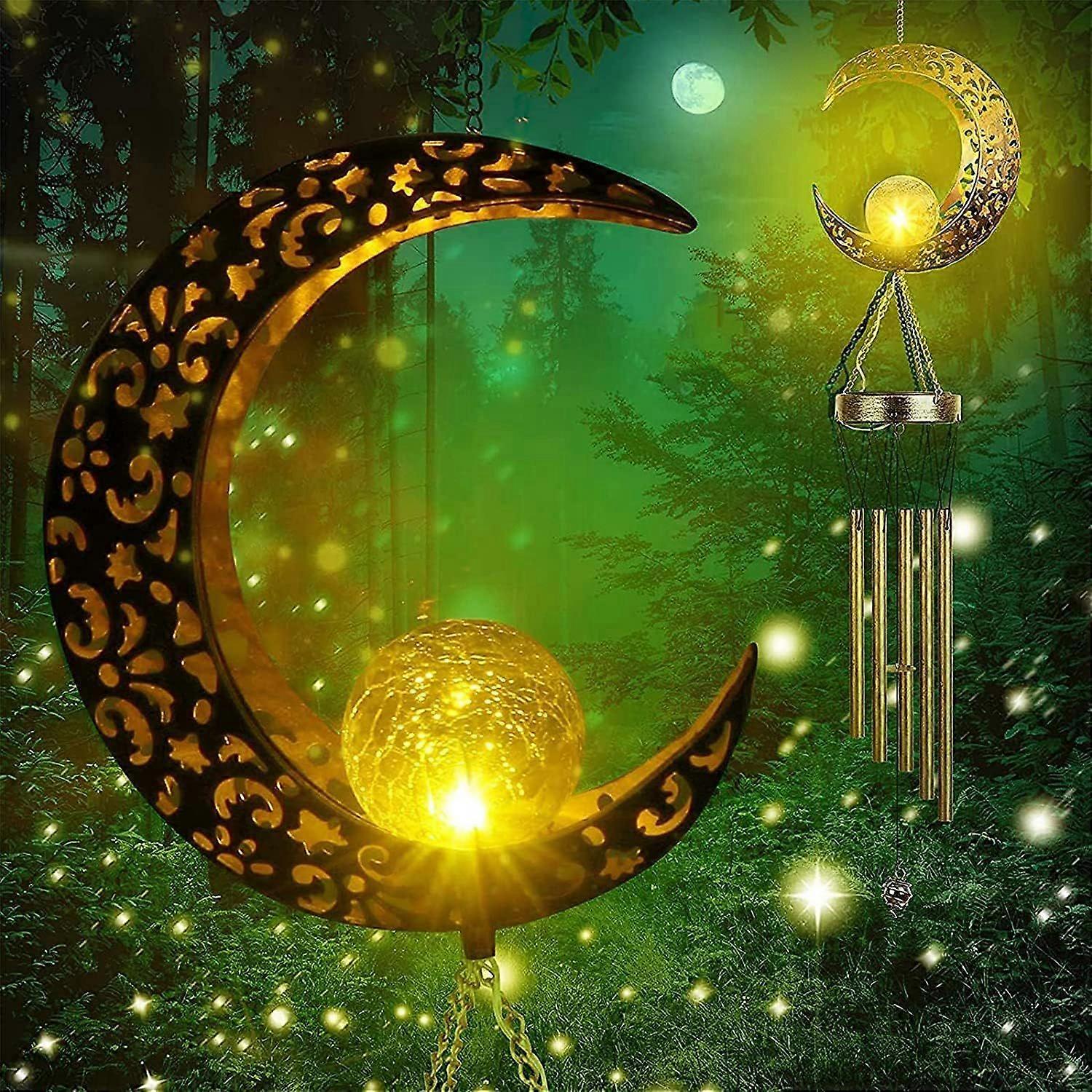 庭のためのLED太陽風鈴、庭、パーティー、パティオ、ポーチ、パティオ、庭、家の装飾のための月の風鈴屋外金属ソーラーライト