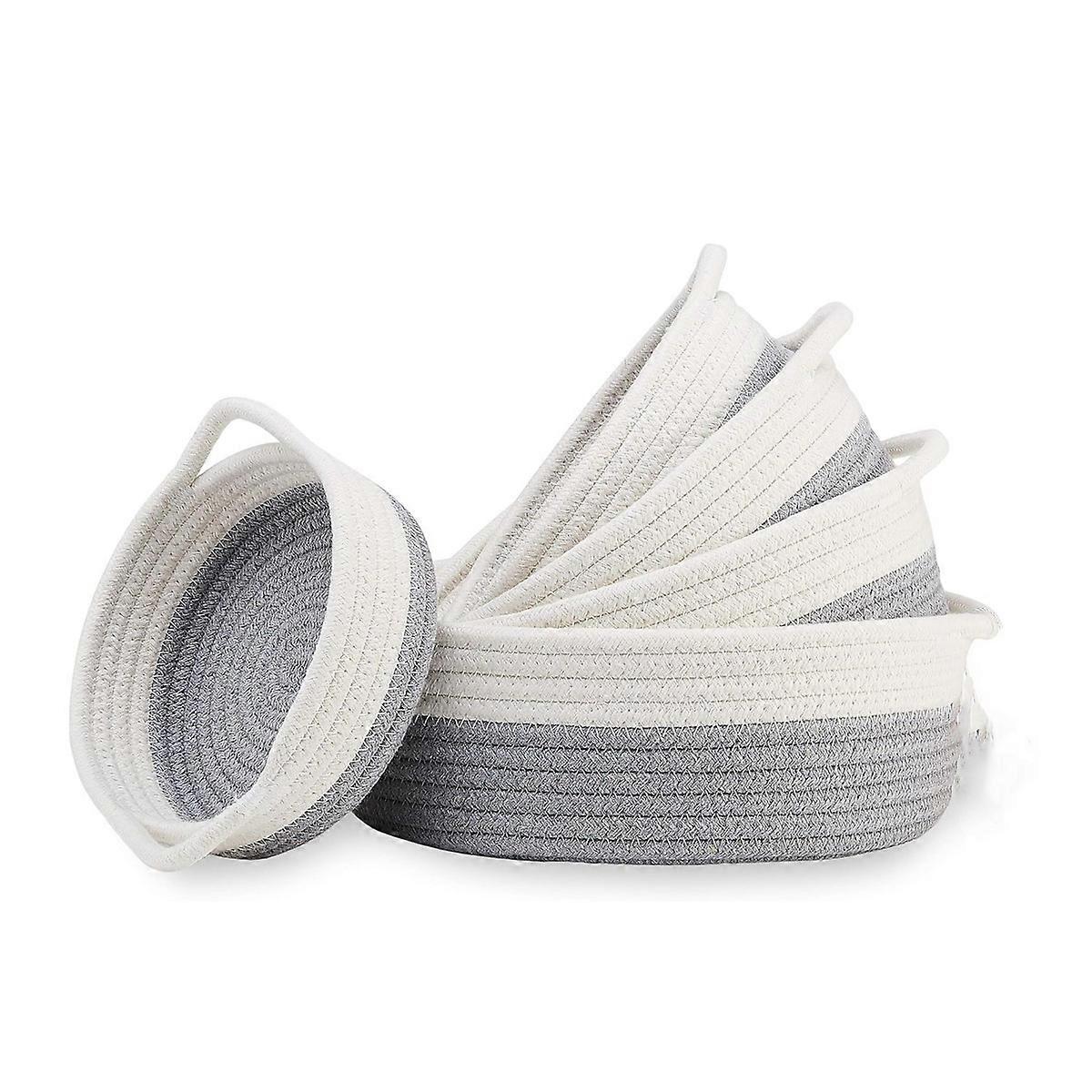 5-Piece Small Natural Woven Cotton Rope Baskets Set for Home Organization and Storage Solutions