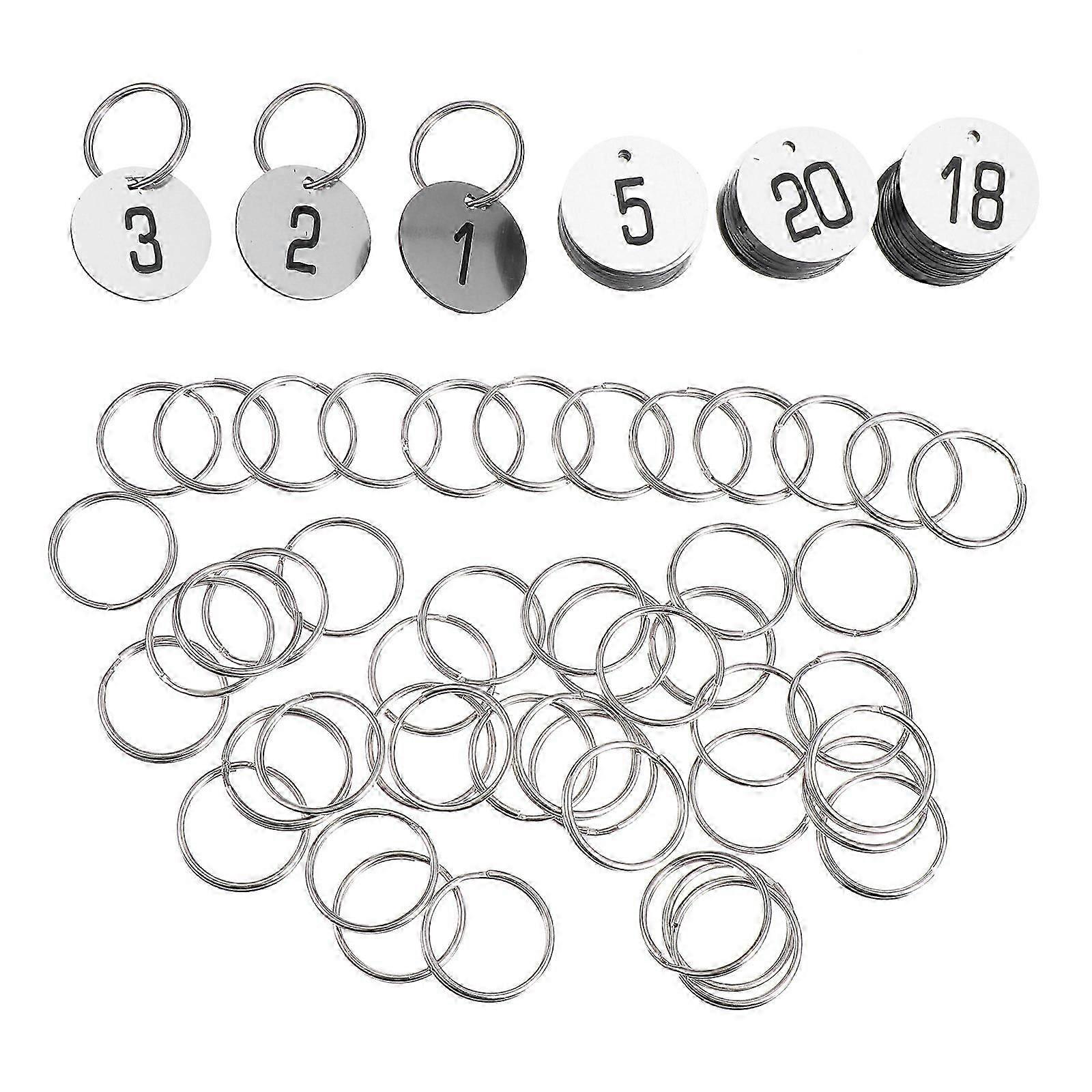 50pcs Plastic Round Numbered Tags Key Tags ID Tags with Key Rings for Hotel