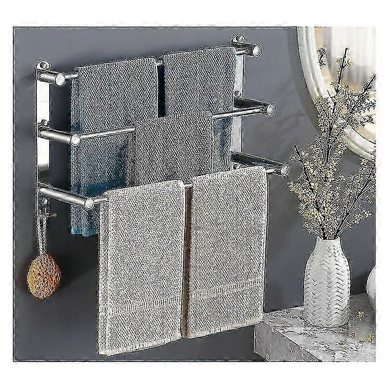 Fantastic Multilayer 304 Stainless Steel Wall Mounted Towel Rack Wall Mounted 3 Bars Compatible Bathroom Kitchen50cm With Hook
