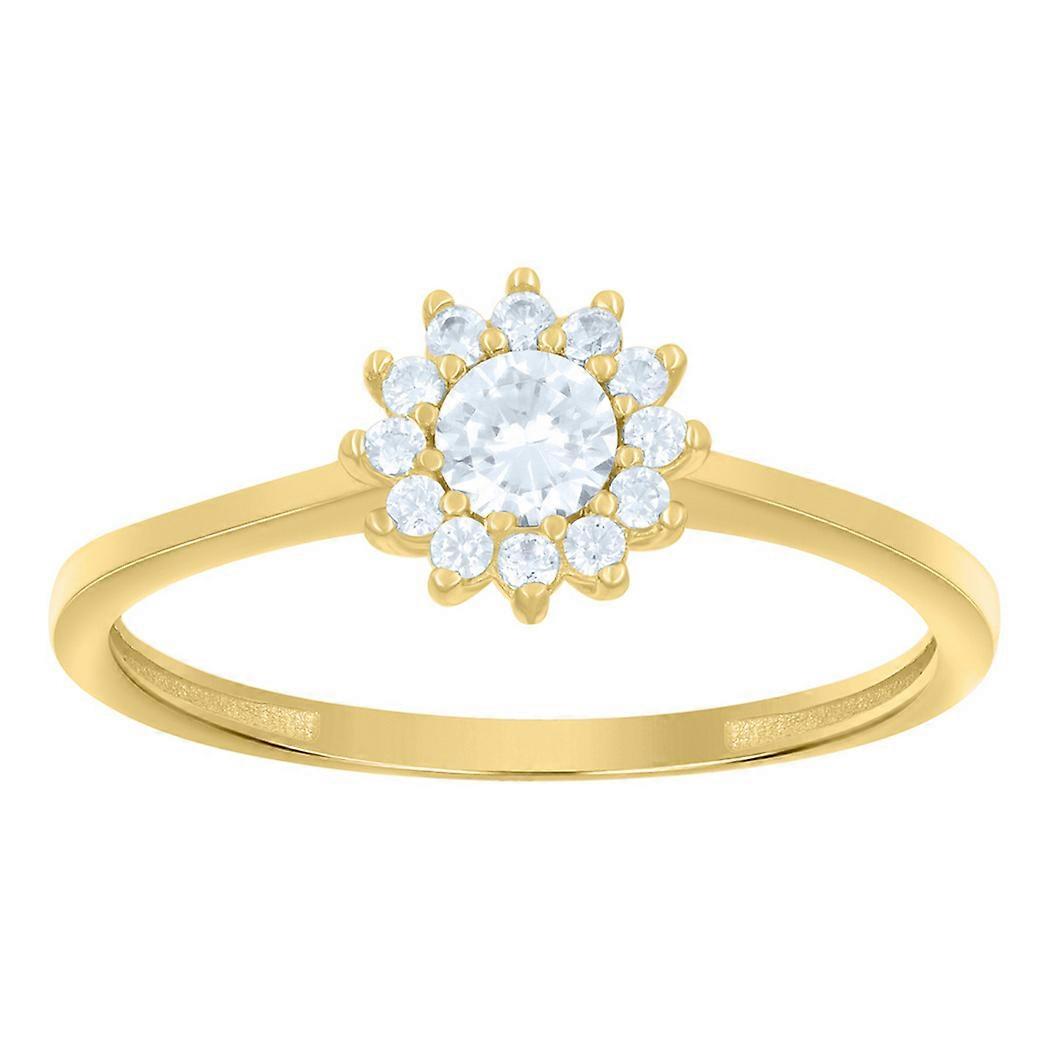 Bague de fiançailles pour femme en or jaune 14 carats et zircon cubique, 7 mm de long - 1,5 gramme