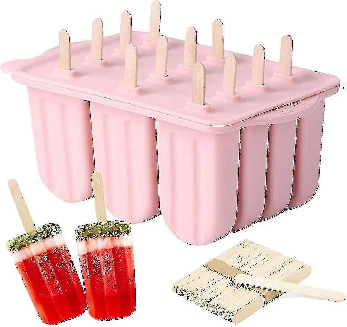 قوالب مصاصة سيليكون خالية من BPA قابلة لإعادة الاستخدام مع 50 عصا خشبية (وردي)