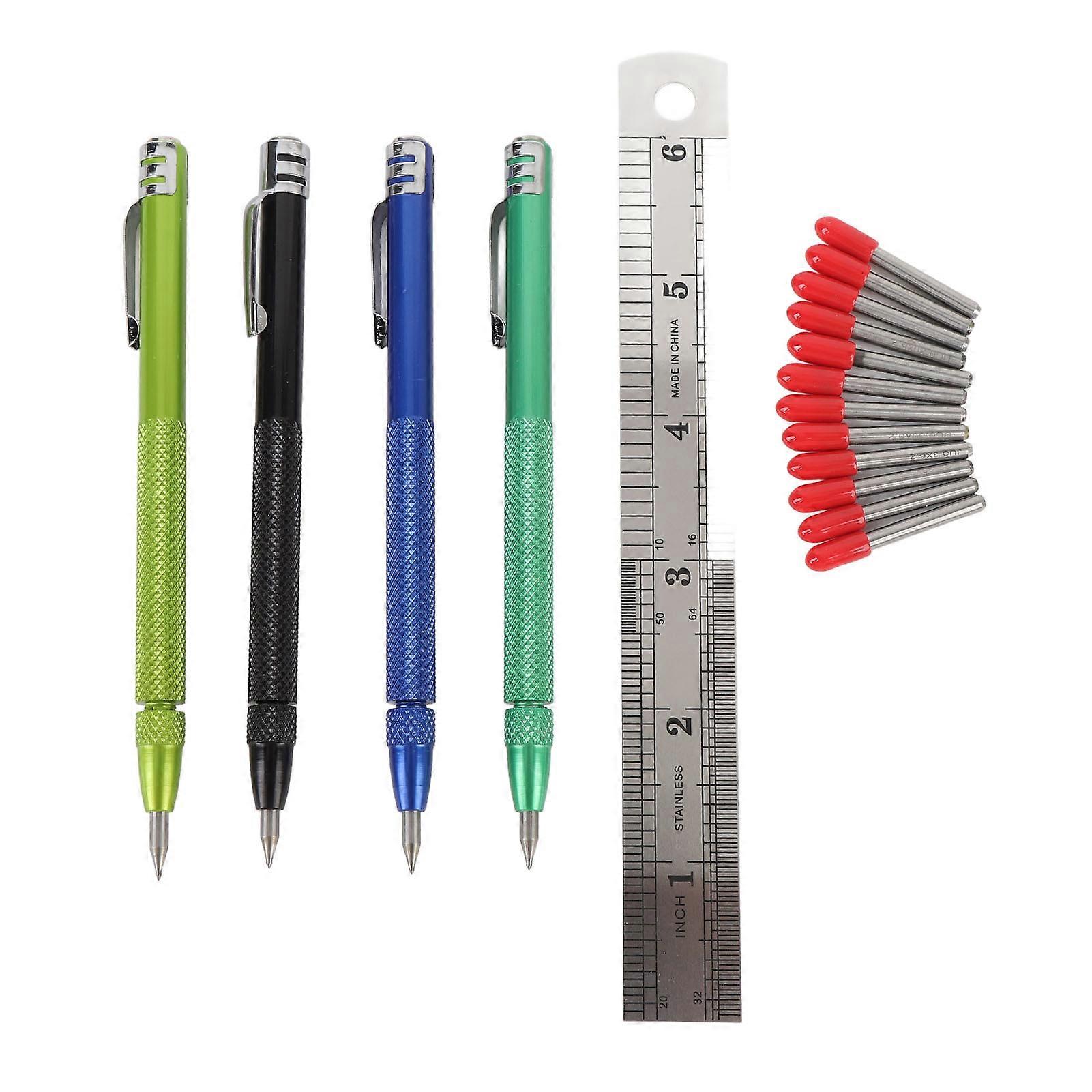 4PCS Magnetic Scribing Pens with Ruler Tungsten Carbide Scriber Marking Tool for Ceramic Tile Glass Marble Stone Metal