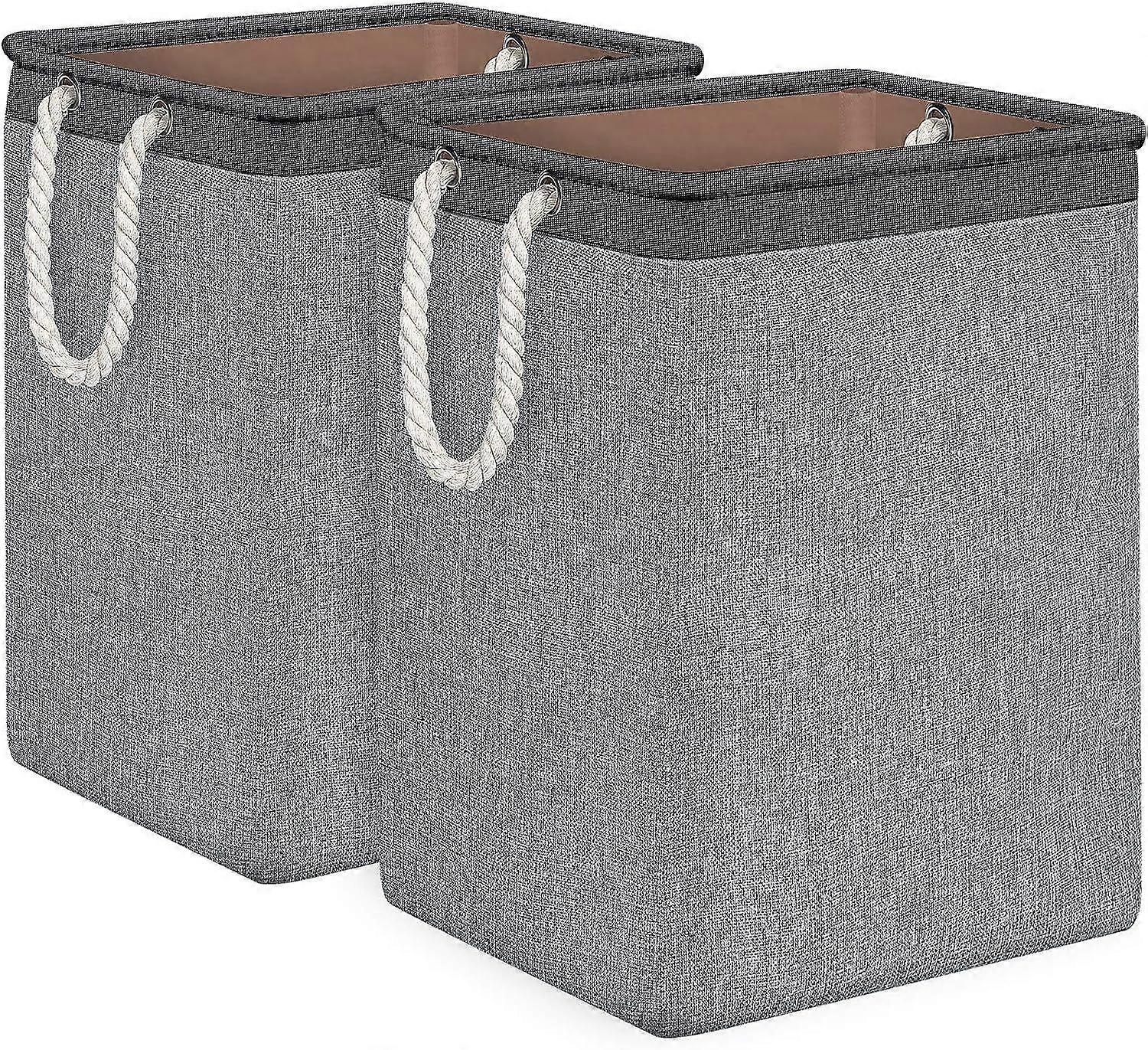 Laundry Baskets 2 Pack Foldable Clothes Baskets Portable Clothes Hamper Built-in Lining with Ha