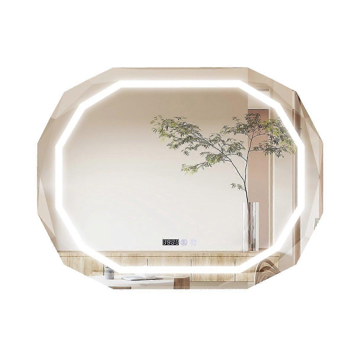 Anti-fog bathroom mirror with 3-color LED light & memory function & time & temperature reading