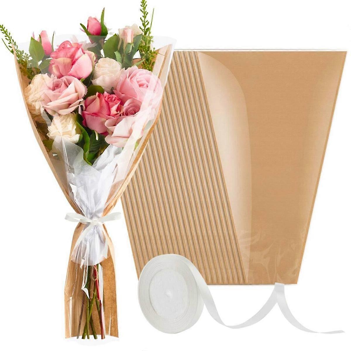 Bouquet Wrapping Paper Kraft Flower Cover with Ribbon(22x14.2 Inches)