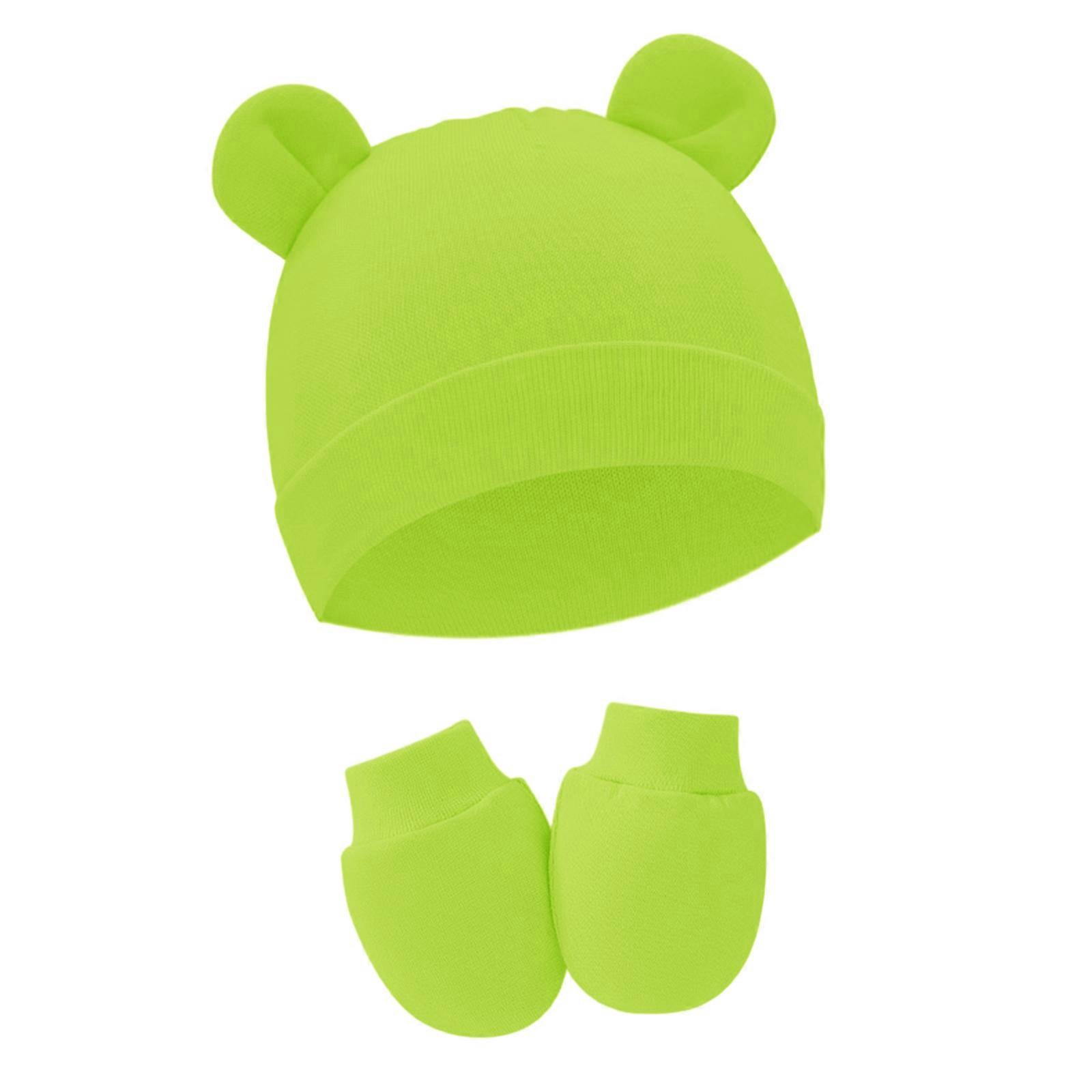 Newborn Baby Beanie Hat and Gloves Baby Girl Beanie Spring Summer Autumn Winter Hats for 0-6 Months Infant Cotton Hat fruit green set