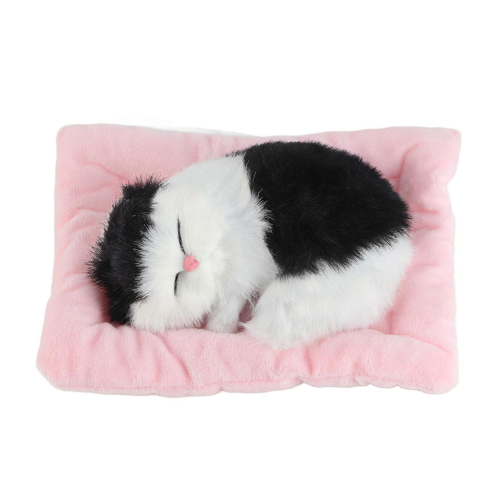 Interactive Pet Toy, Simulation Sleeping Cat on Cushion, with Sound, Activated Carbon, Black and White Cat Shape