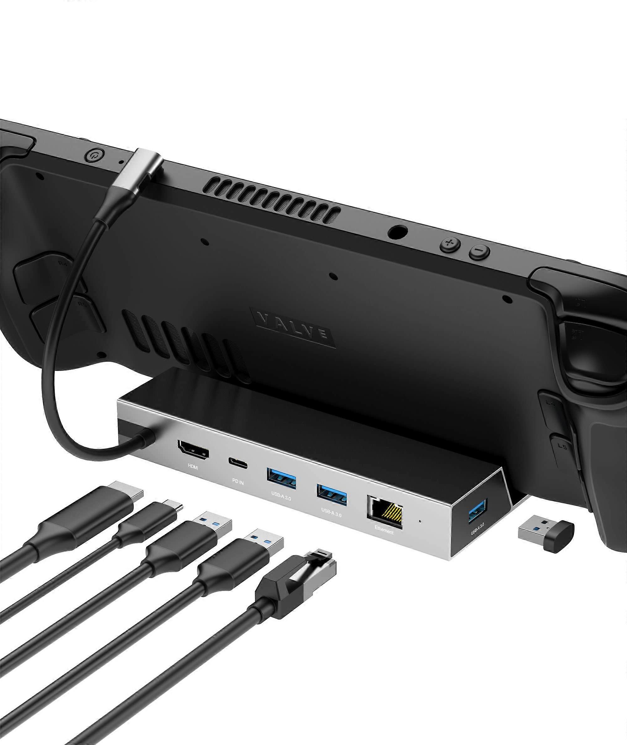 6-in-1 Dock for Steam Deck with HDMI 2.0 4K 60Hz, Ethernet, 3 USB-A 3.0 Ports, USB-C PD Charging, Compatible with Steam Deck and Laptops