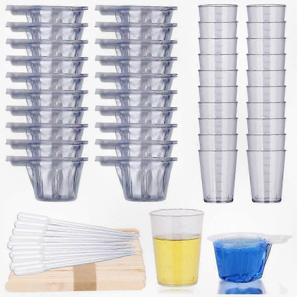 Epoxy Resin Crafting Kit, 20-Piece Plastic Measuring Cups, 200-Count 40ml Disposable Containers, 10-Pack 15ml Pipettes with 50ml Capacity
