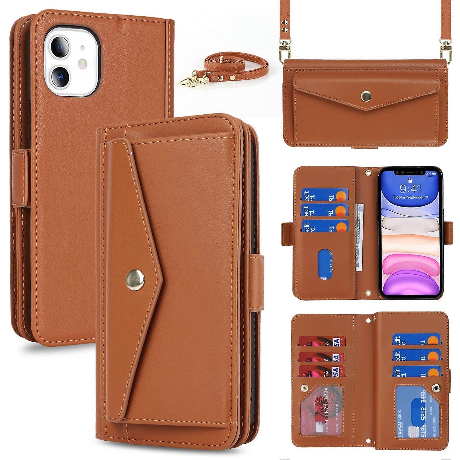 Wallet Case for iPhone 11 with Crossbody Strap, Leather Flip Lanyard Case, 9 Card Slots, Durable and Stylish Design