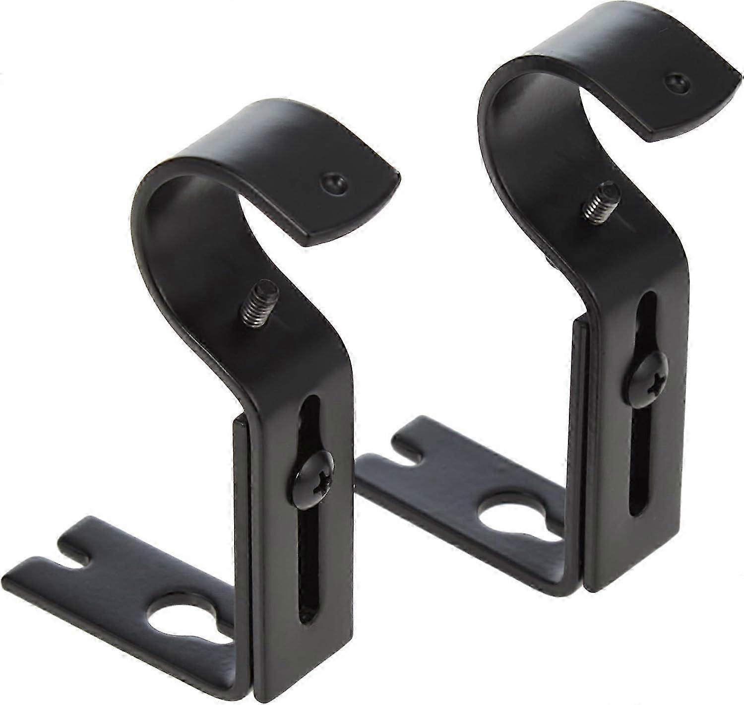 Set of 2, Adjustable Curtain Rod Wall Bracket Hooks,  Black
