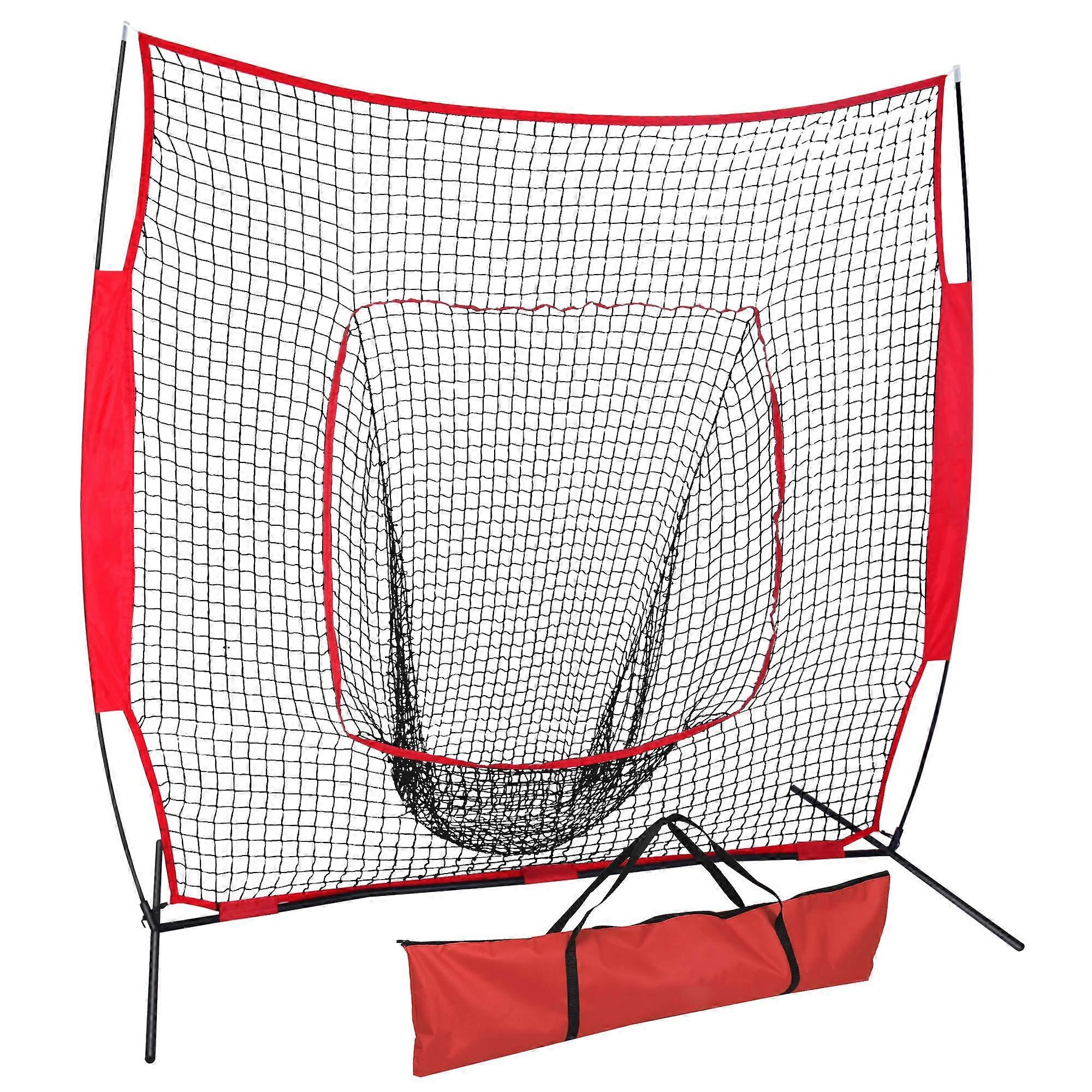 Baseball Softball Practice Net,7'×7' Hitting Batting Catching Pitching Net Training w/Carry Bag, Great for All Skill Levels(Red)