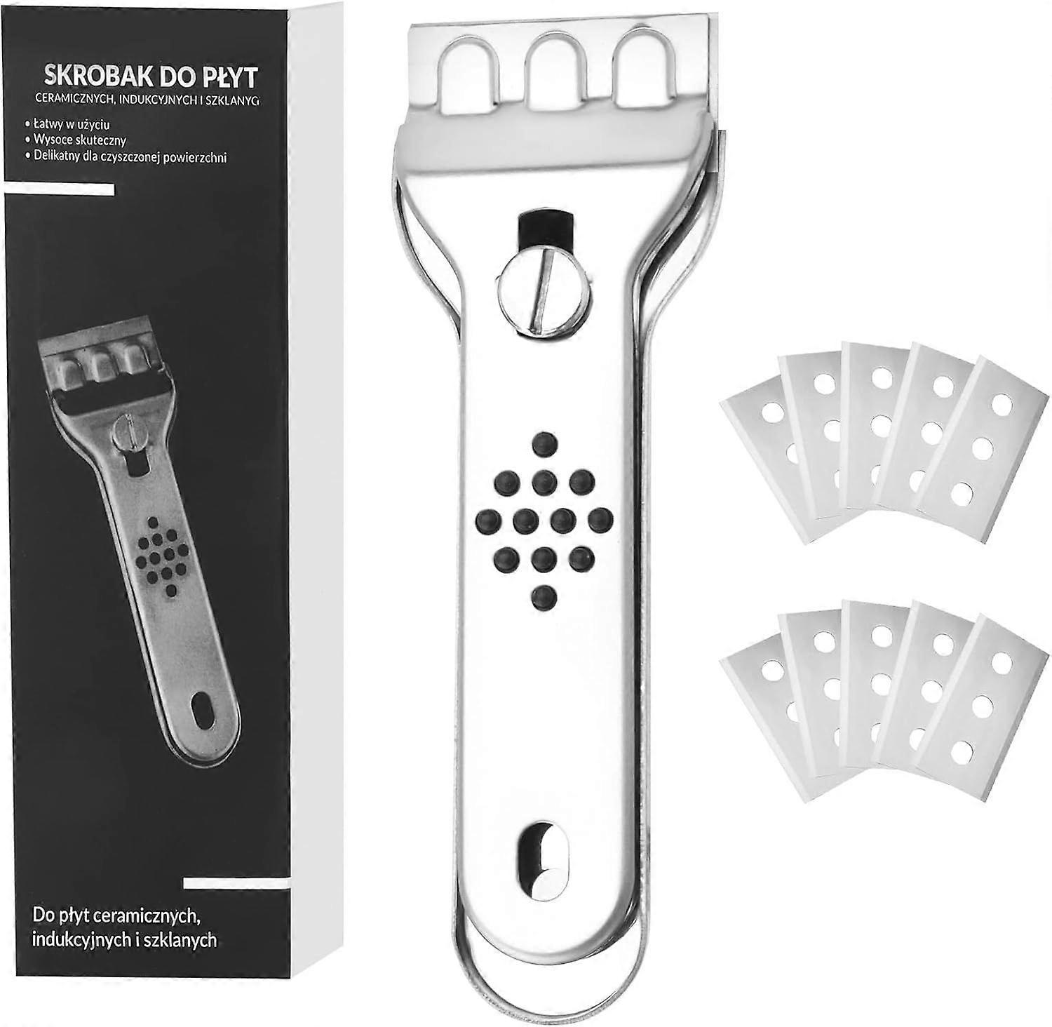 Stainless Steel Scraper, Ceramic Hob Scraper with 10 Replacement Blades, Induction Ceramic Hob Scraper Glass Scraper for Induction Hob, Windows, Tile