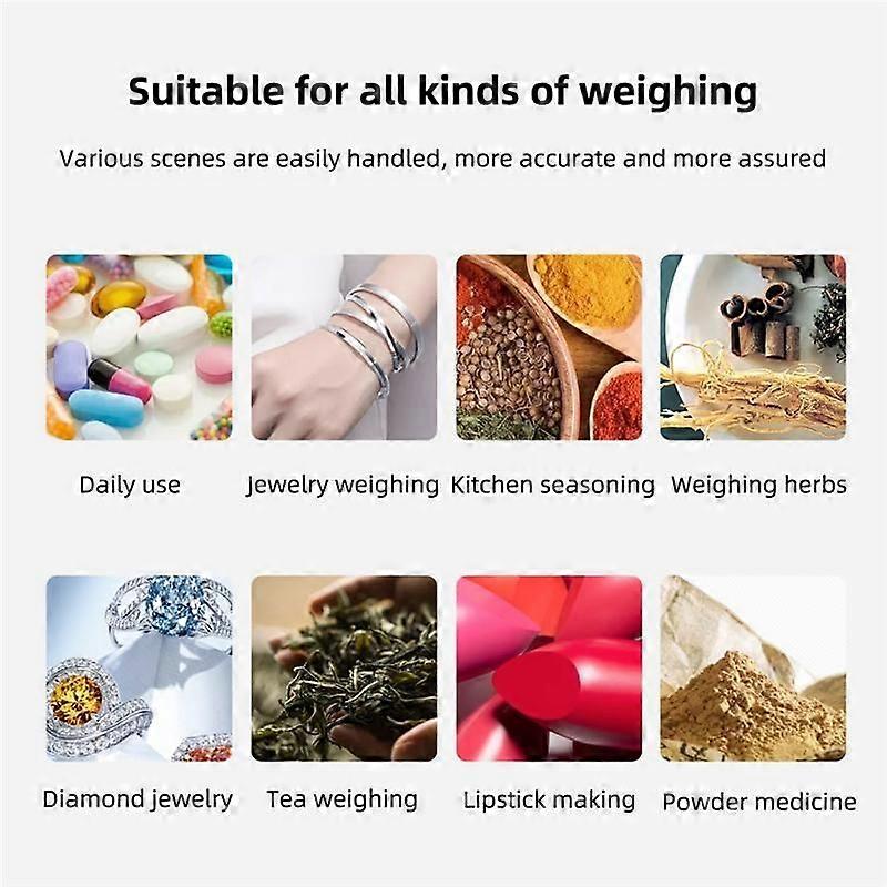 High Precision Jewelry Scale, 1000GX0.01G Digital LCD Count Electronic Scale Stainless Pocket Kitchen Scales USB Charge