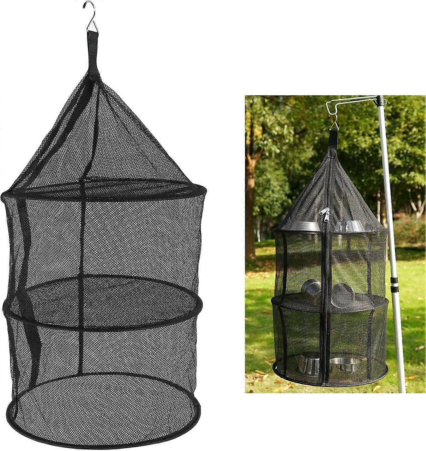 Clothes Airer, 3Layer Foldable Fish Net, with SHang Buckle and Opening, Large Hanging Mesh Laundry Net