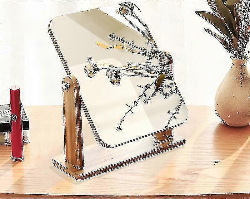 Square Makeup 360 Degree Rotating Desktop Dressing Rotating Mirror Wooden Desktop Mirror Makeup Mirr