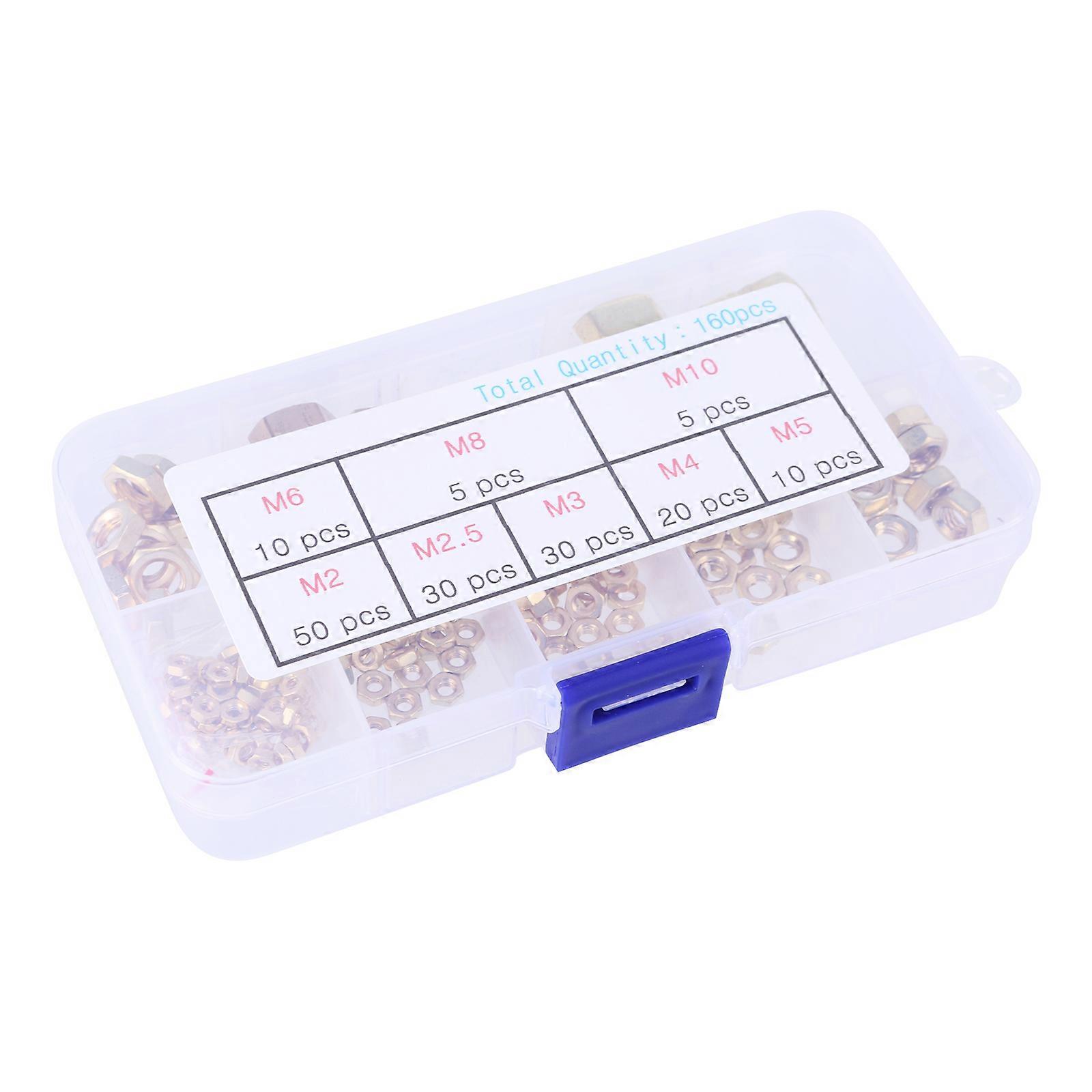160Pcs High Strength Brass Hexagon Nut 2/2.5/3/4/5/6/8/10mm Coarse Thread Machines Screw Nut Metal Hexagonal Machines Nut