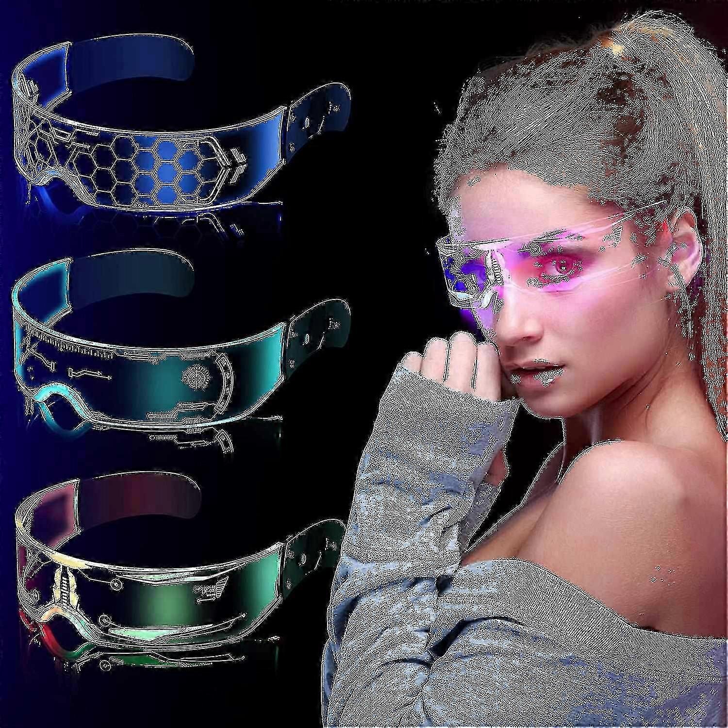3 Pcs Led Visor Glasses, 7 Colors 5 Modes Futuristic Glasses Cyberpunk Light Up Goggles Luminous Gla