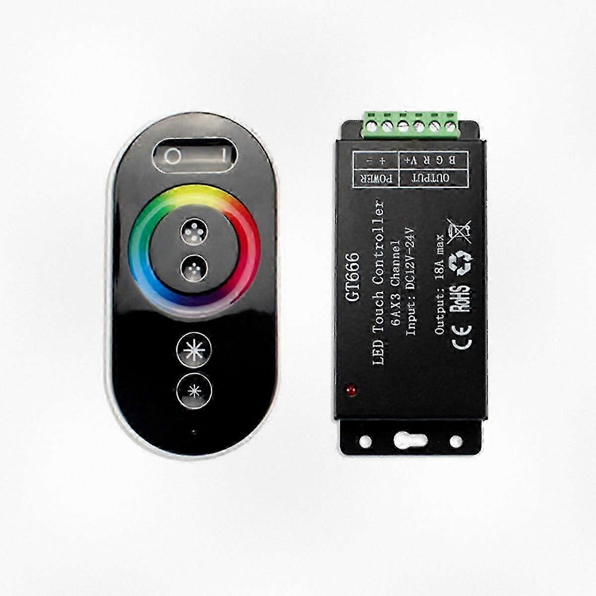 Wireless RF Touch Remote RGB LED Strip Controller for DC 12V 24V 18A with 3 Channels Light Tape Dimmer Switch Suitable for Various Brands