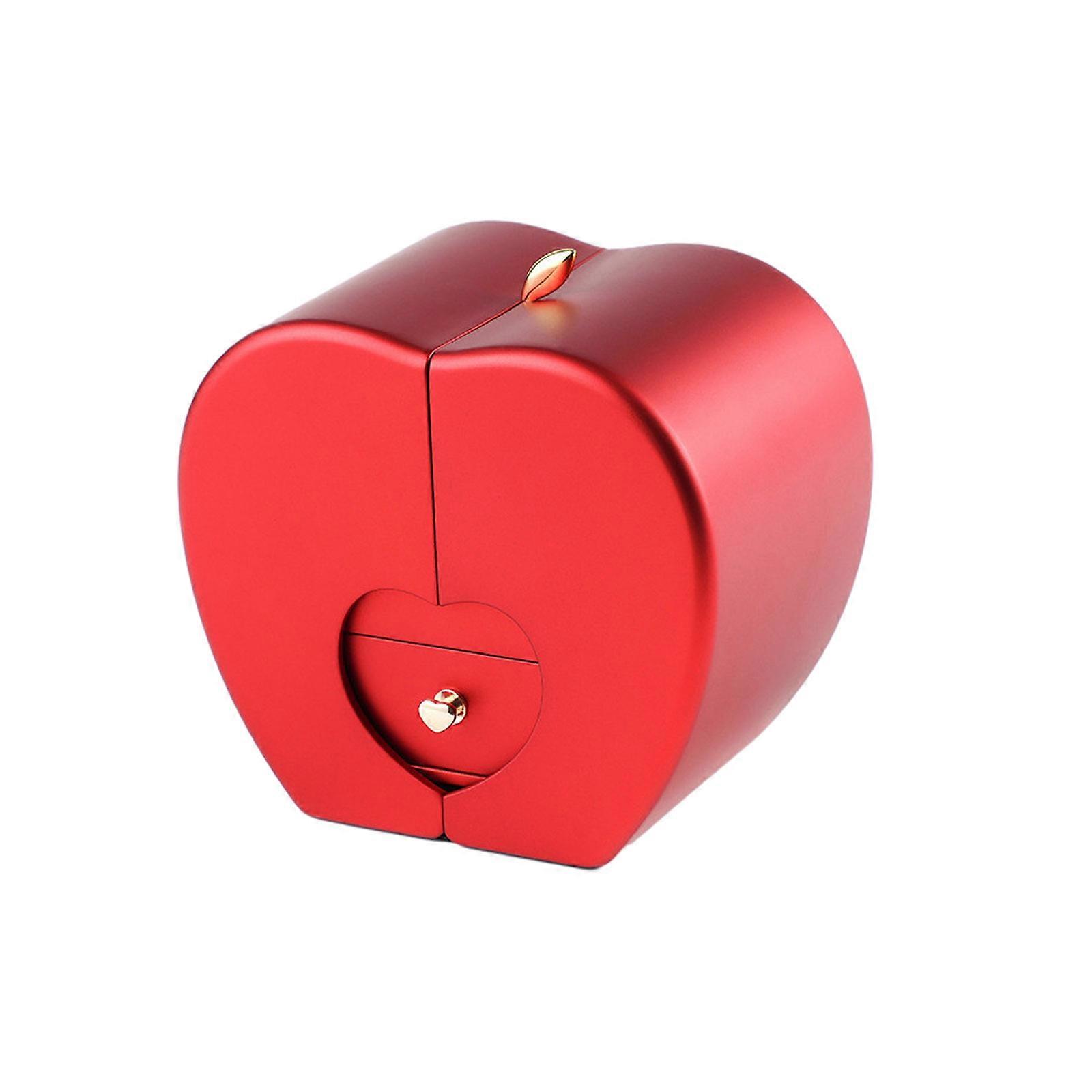Apfelförmige Schmuck-Geschenkbox Doppelt geöffnete Schmuckaufbewahrungsbox Geburtstagsgeschenkbox mit künstlicher Blume Romantiker