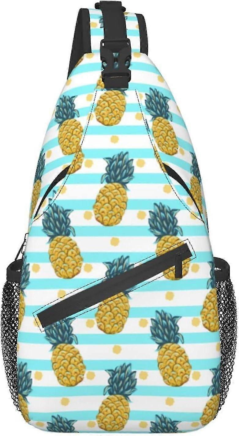 AF01025 Frutta Tropicale Ananas A Strisce All'aperto Crossbody Borsa A Tracolla Da Viaggio Zaino A Tracolla Borsa Da Petto per Escursionismo Zainetto A Tracolla