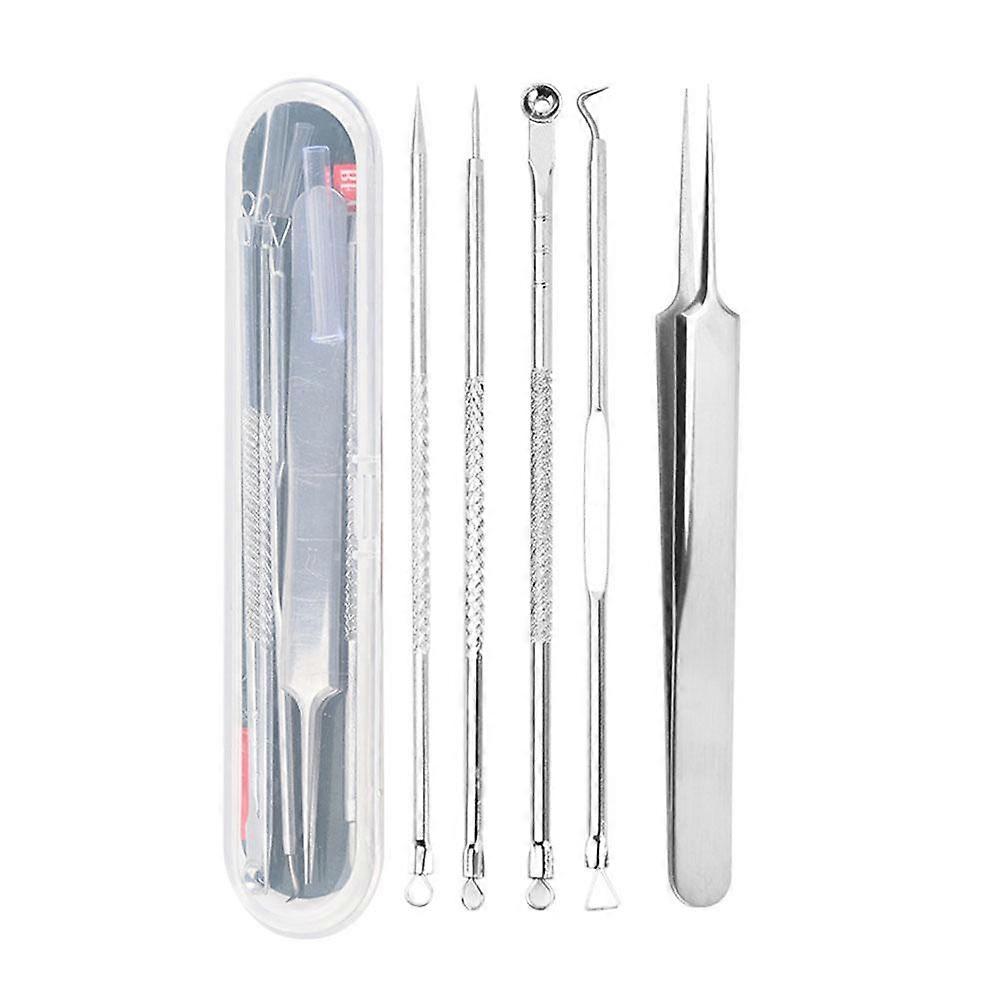 5PC Professional Acne Removal Tool Kit Stainless Steel Blackhead Extractor Comedone Pimple Popper for Clear Smooth Skin