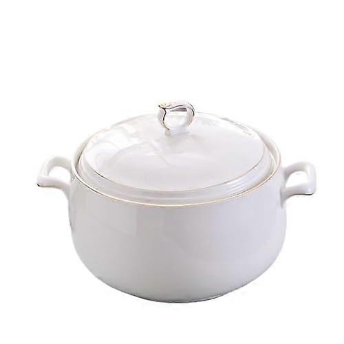 Ceramic Soup Bowl, Microwave Safe 3L with Double Handles, White