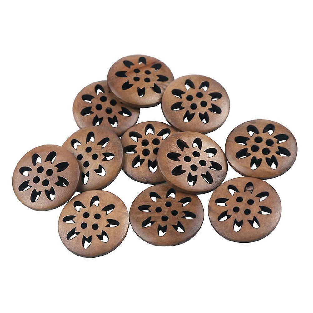 Clothing Decoration Buttons Wooden Buttons for Sweaters DIY Craft Brown Round Shaped Sewing Button 50Set