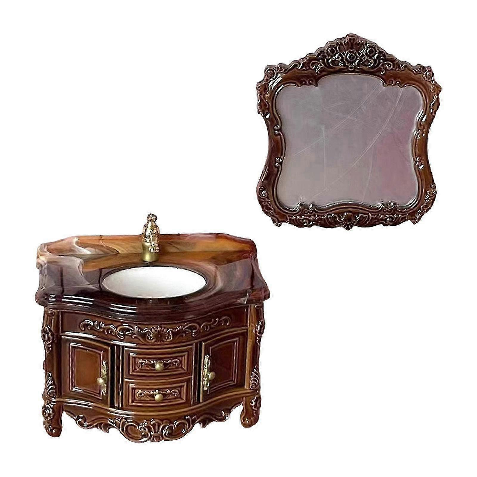 1:12 יהירות אמבטיה עם מגירה אביזרי DIY למיקרו נוף מתנה חום כהה