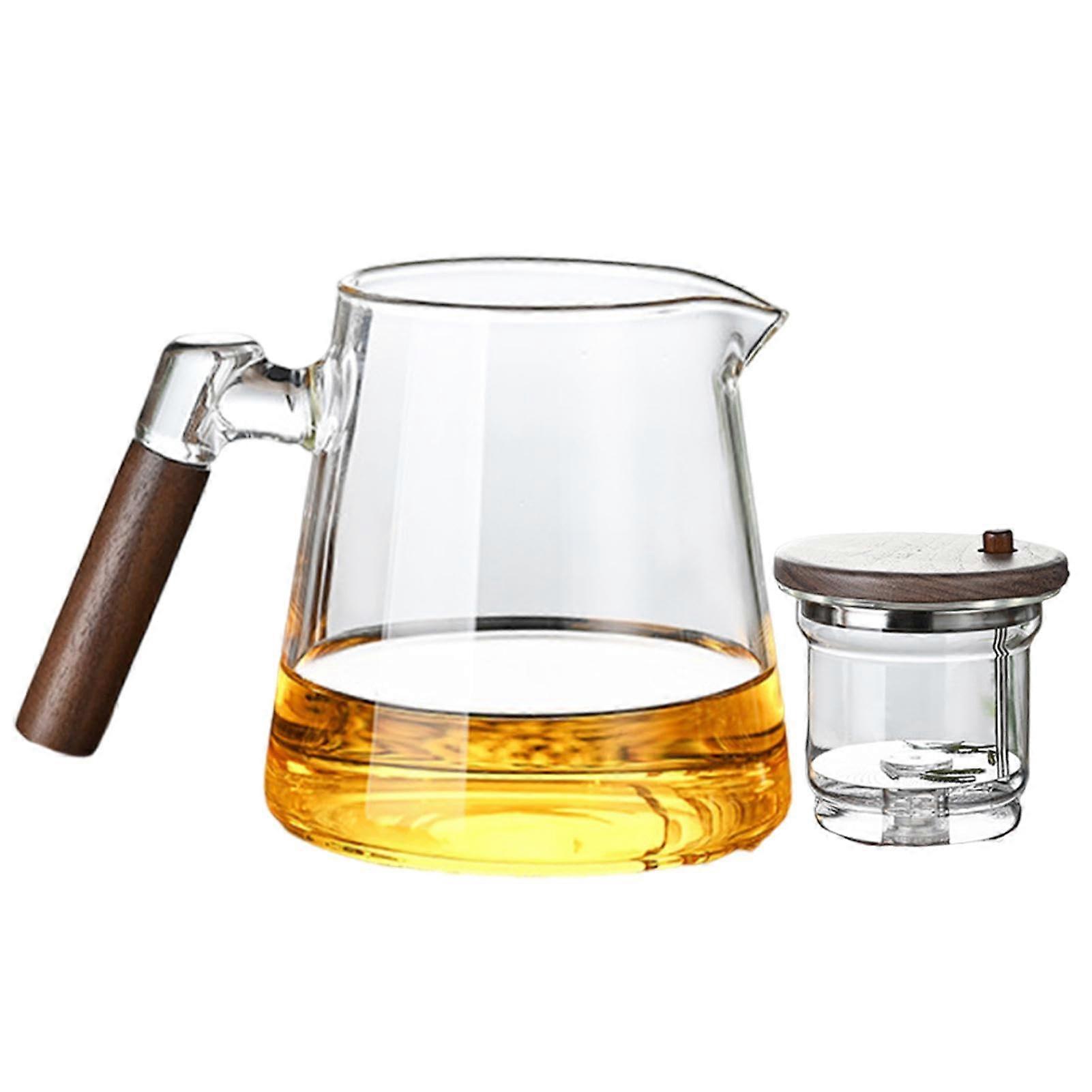 Enchantipot Teapot Press Filter Teapot with Strainer, 750ml Teapot with Wooden Handle, Glass Teapot for Tea Water Separation Transparent