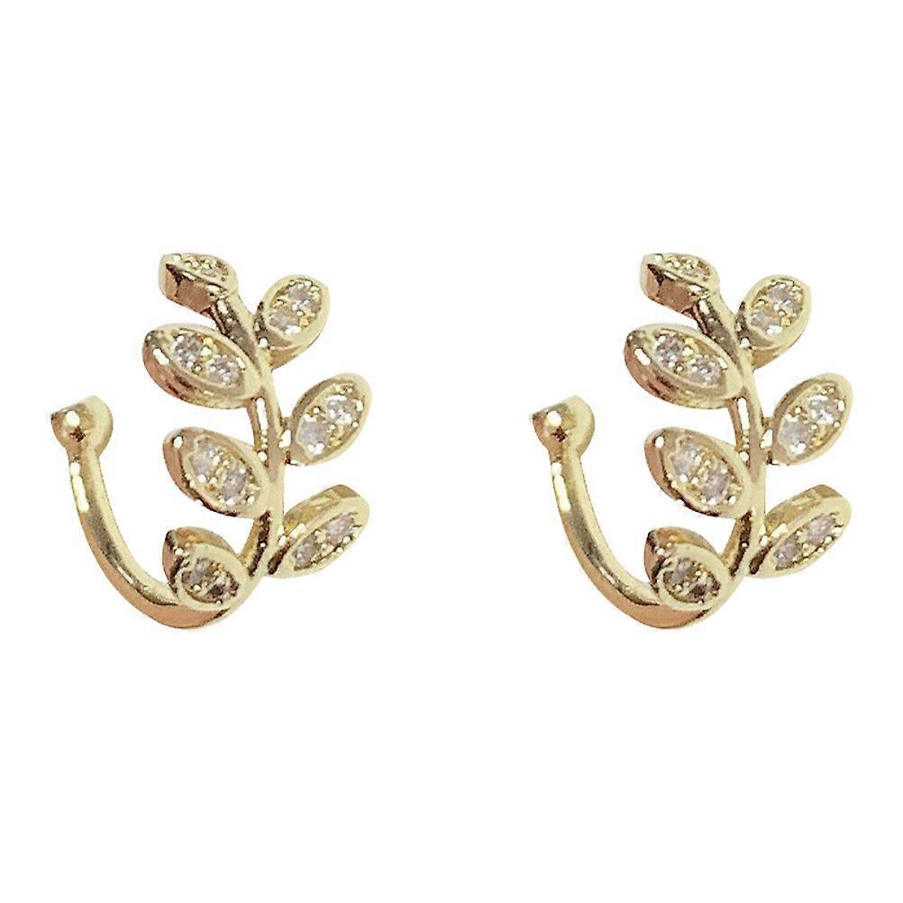 Golden Copper Leaf Crystal Ear Clips for Decoration Non Pierced Earrings Stylish Gift 1 Pair