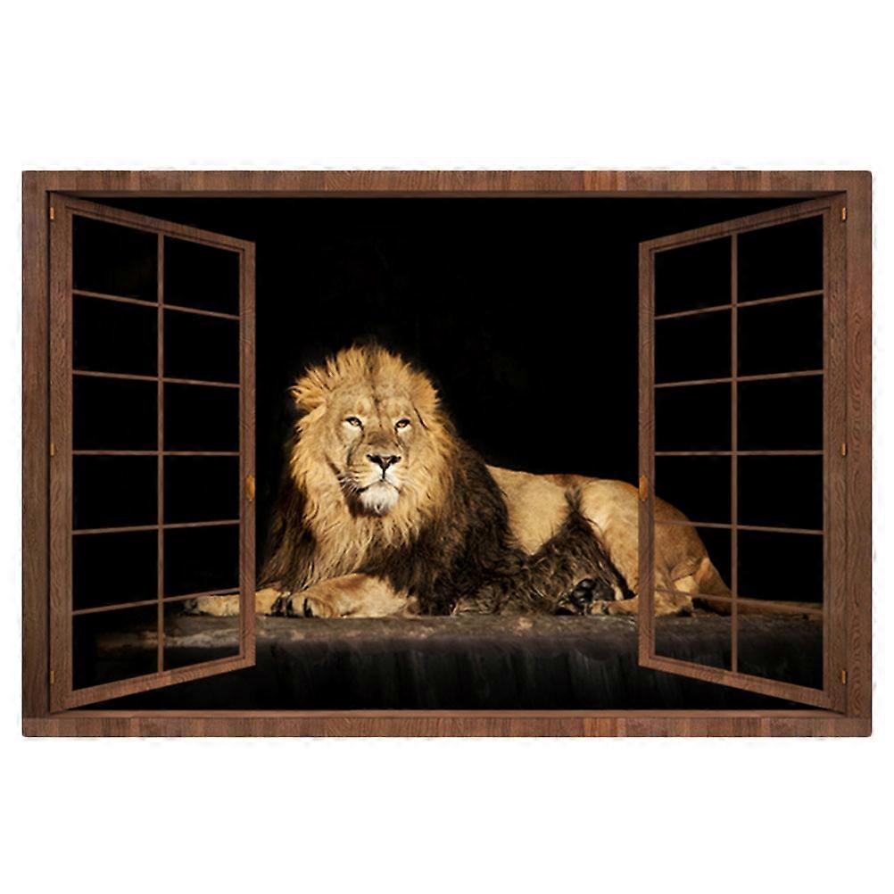 Lion Wall Sticker Decor 3D Lion Window Decal Waterproof Removable For Living Room Wallpaper 70X50CM Assorted Color 1Set