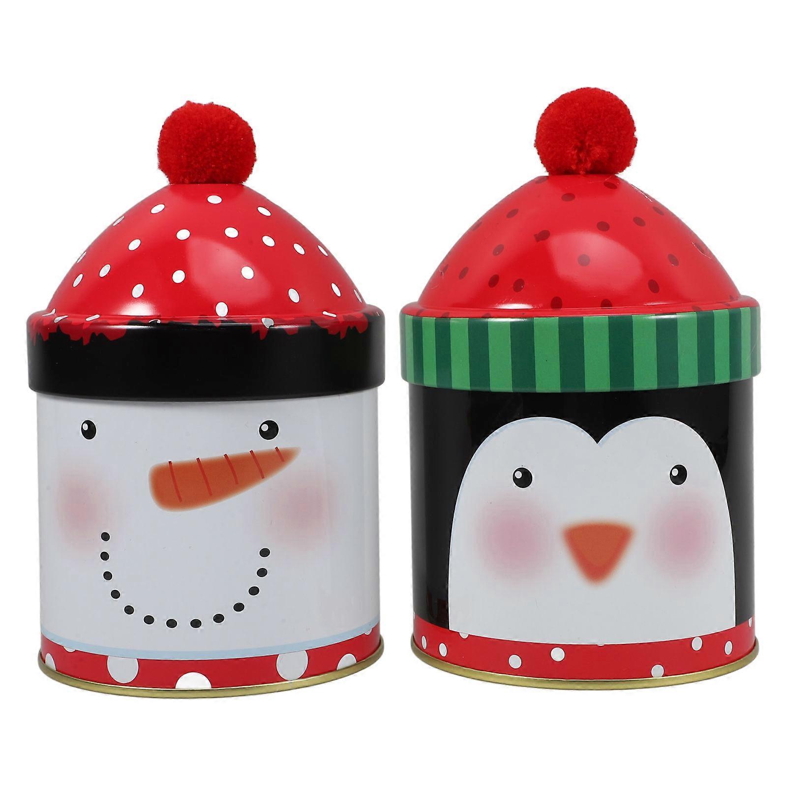 Round Christmas Candy Box With Lid For Home Decoration Tinplate Material Holiday Treats 2Set
