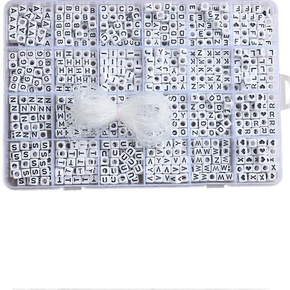 Perles carrées pour la fabrication de bijoux Collier Création Fête des mères 1200Pcs Perles blanches Alphabet noir