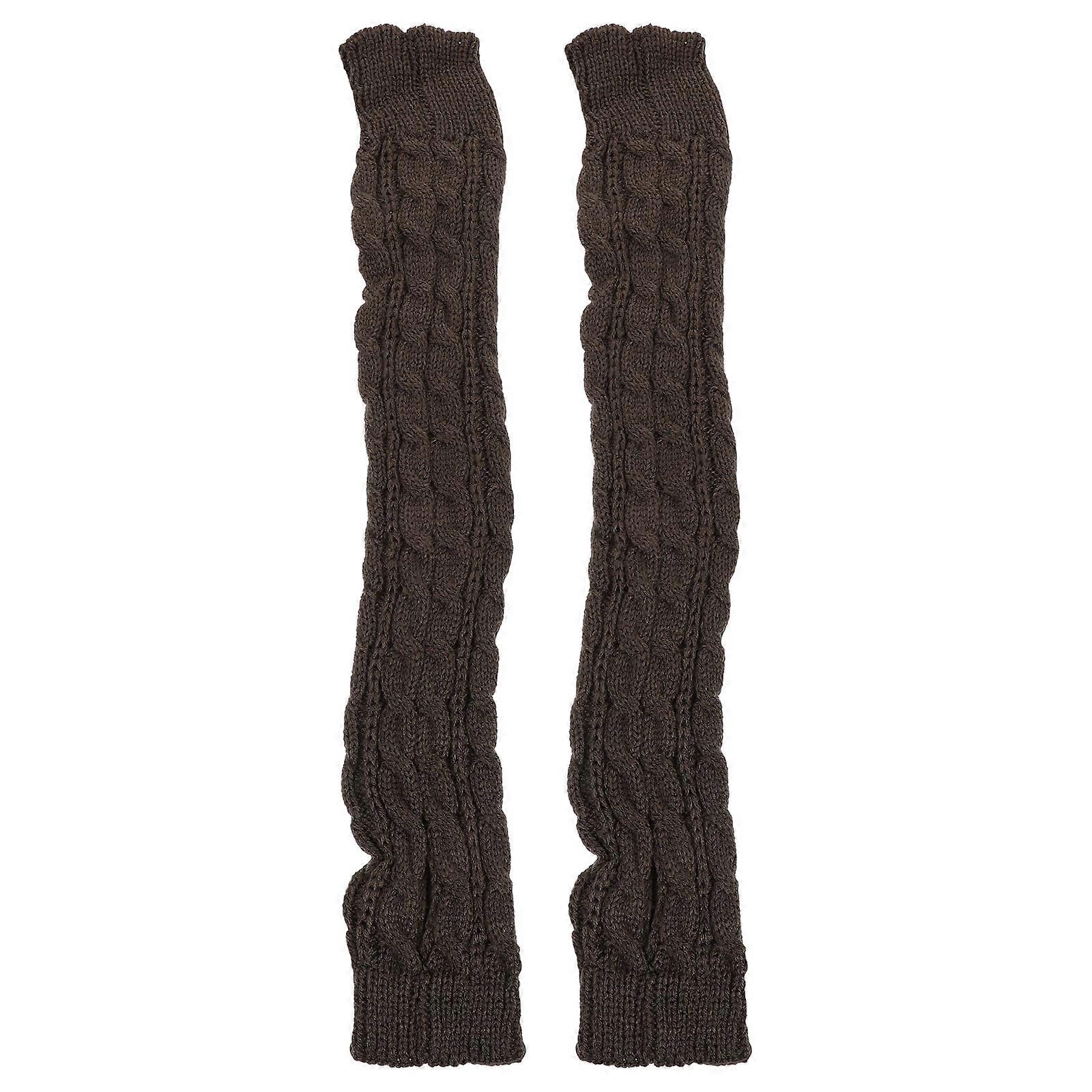 Practical Long Fingerless Sleeves Dark Grey Knitted Fabric Warmth Retention 1 Pair